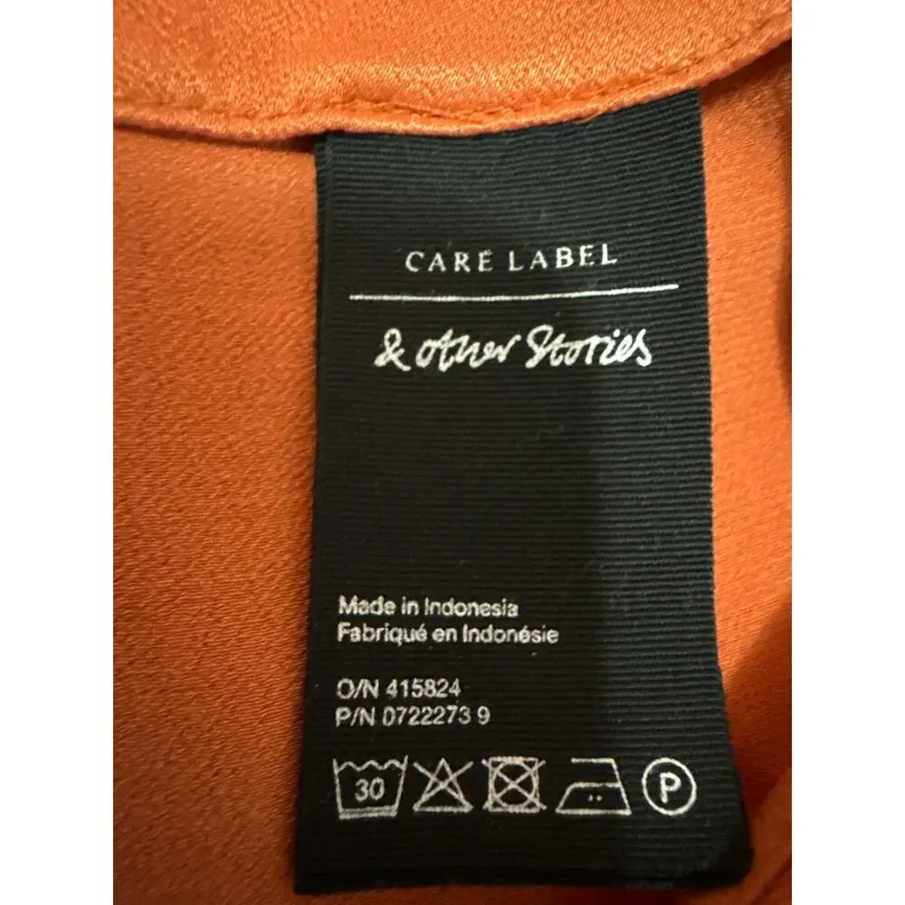& Other Stories Orange Silky Satin Zipper Slit Midi Straight Pencil Slip Skirt 2